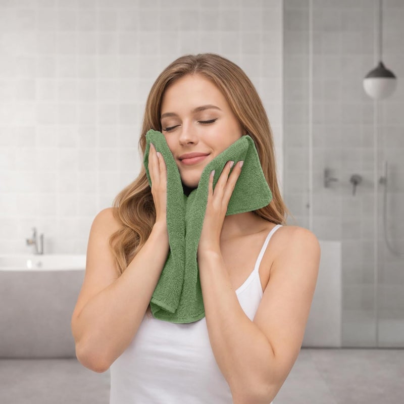 Riverside 12 Pack Premium 100% Cotton Face Wash Cloths, 12 x 12 Inches, Soft & Absorbent Face Towels for Bathroom Wash Clothes, 550 GSM, Luxury WashCloths for Showering, Body, Spa & Gym, Sage Green - Image 3
